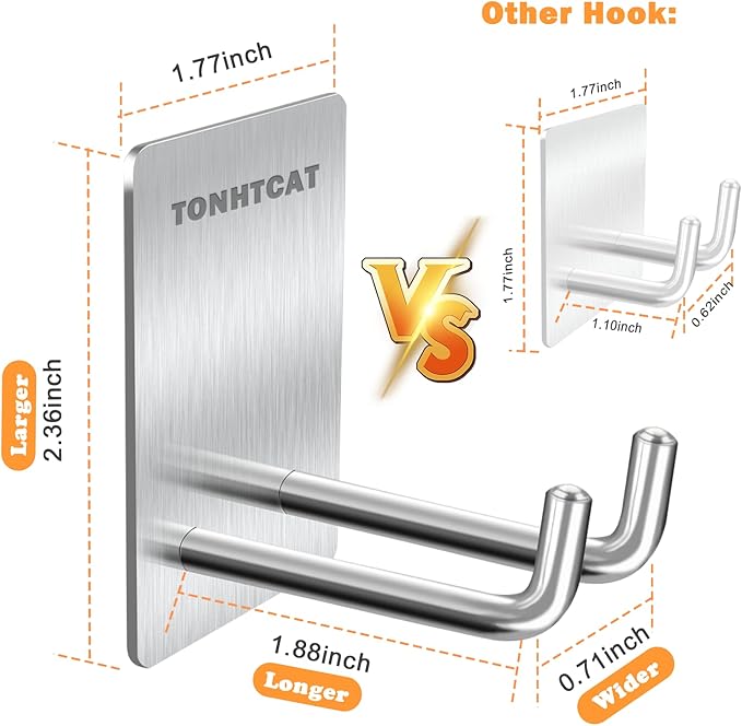 Adhesive Hooks, Stick on Stainless Steel Towel Robe Razor Wall Hooks for Bathroom Kitchen, Sticky Heavy Duty Durable Shower Hangers for Hanging Hat Coat Key 4-Pack (Silver)