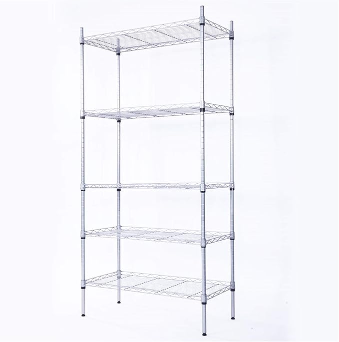 5 Tier Adjustable Storage Shelf Metal Storage Rack Wire Shelving Unit Storage Shelves for Pantry Closet Kitchen Laundry Bathroom (Silver14-5-Tier)