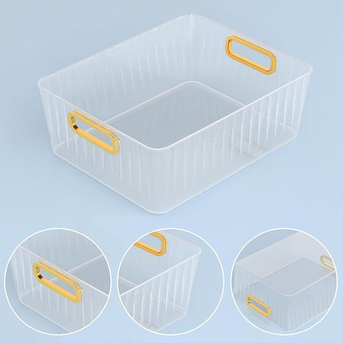 4-Pack Clear Fridge Storage Bins, Plastic Kitchen Pantry Storage Bins, 11.3" × 8.5" × 4.3"