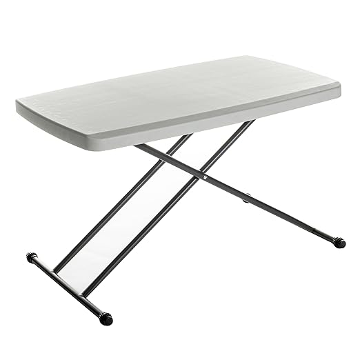 Iceberg Small Camping Personal Folding Table, Heavy Duty Utility Table, Adjustable Height, Platinum, 19.5” L x 30” W x 28" H-NeatNest