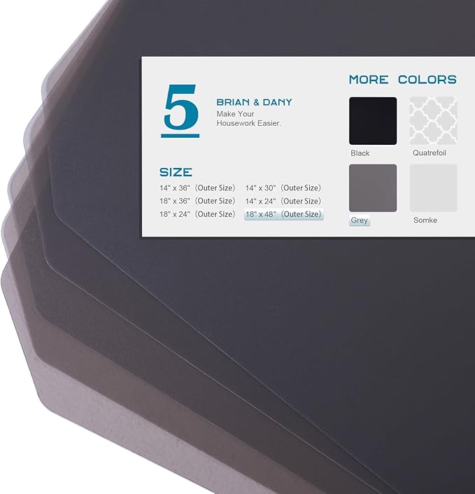 BRIAN & DANY Wire Shelf Liner 18" X 48", Heavy Duty Shelf Liners for Wire Shelving, Waterproof Protector Mats, Set of 5, Charcoal-NeatNest