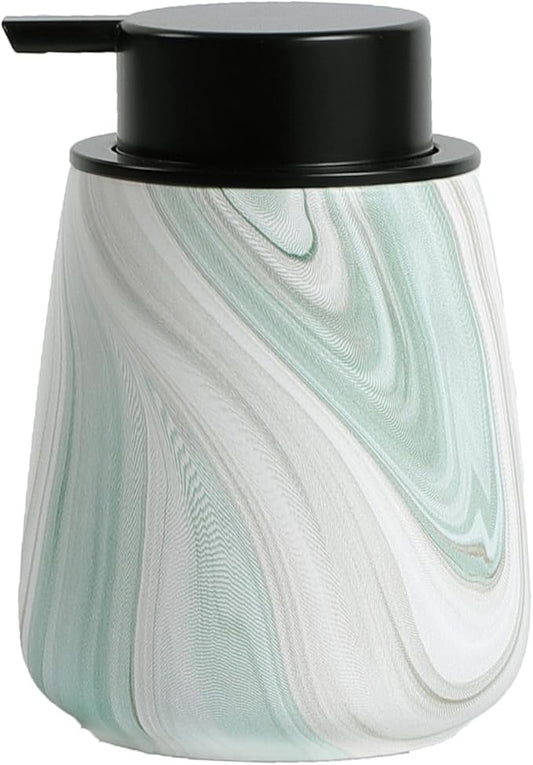 12Oz Ceramic Liquid Soap Dispenser - Modern Lotion Hand Soap Dispenser with Easy-to-Press Black Pump, Reusable and Refillable Dish Soap Dispensers for Bathroom & Kitchen, Marble Green-NeatNest