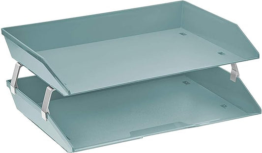 Acrimet Facility 2 Tier Letter Tray, Side Load, Letter Size/A4, Desktop File Organizer, Plastic (Solid Green Color)-NeatNest