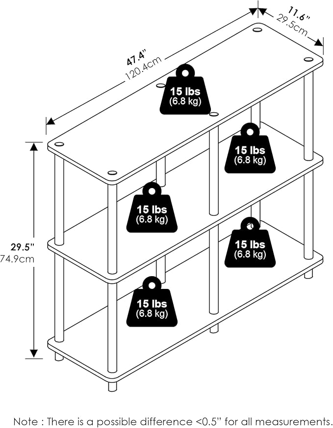 Furinno Turn-N-Tube 3-Tier Double Size Storage Display Rack, Amber Pine/Black