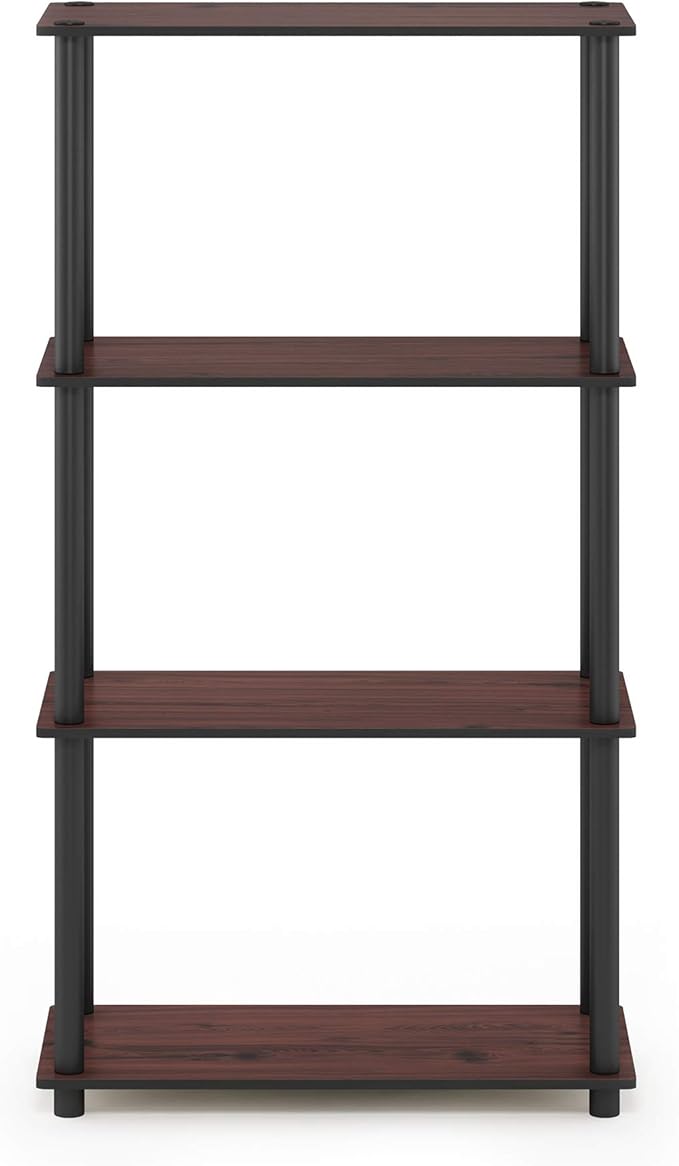 Furinno Turn-N-Tube 4-Tier Multipurpose Shelf Display Rack, Round Tubes, Dark Cherry/Black-NeatNest
