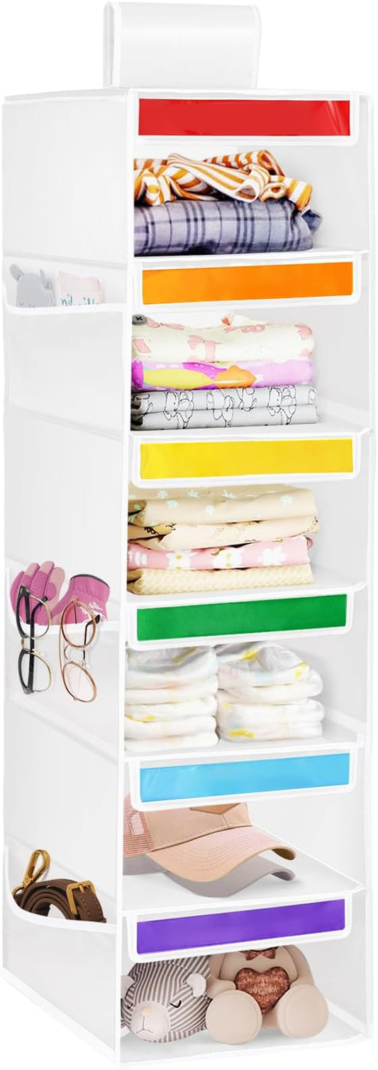 6-Shelf Weekly Closet Hanging Organizer for Kids, 6-Grid Days of the Week Baby Kids Clothing Organizer Monday through Saturday, Foldable Oxford Cloth Closet Clothes Weekday Storage (White)-NeatNest