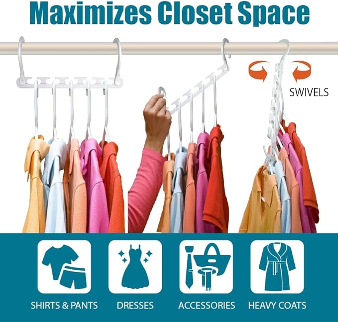 Wonder Hanger Max 20-Pack Space Saving Hangers, Reinforced Hooks Swivels 360°, Cascading Hanger, College Dorms & Storage Closet Organizer, Fully Assembled – White-NeatNest