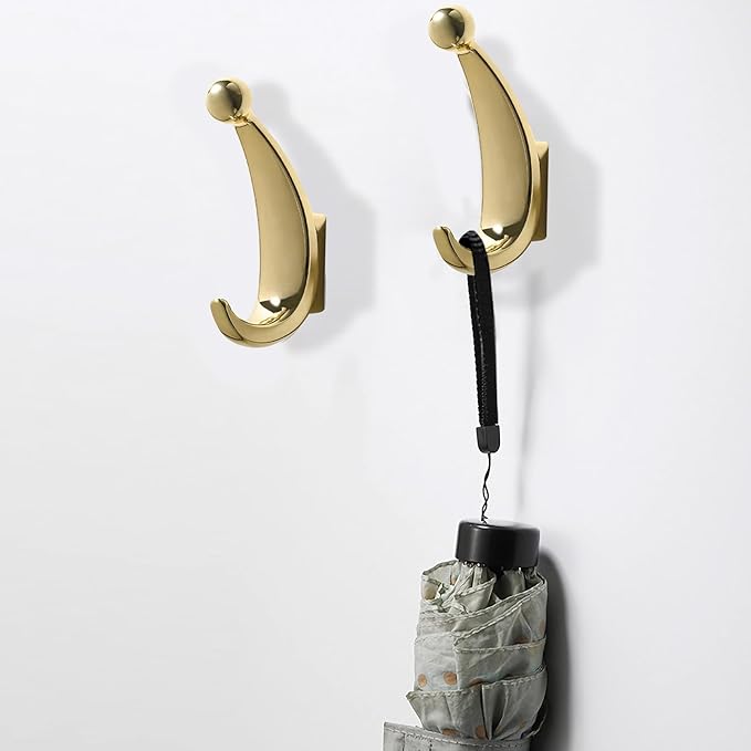 2 Pack Bathroom Towel Hooks, Screw in Metal Robe & Coat Hooks for Wall(Gold)