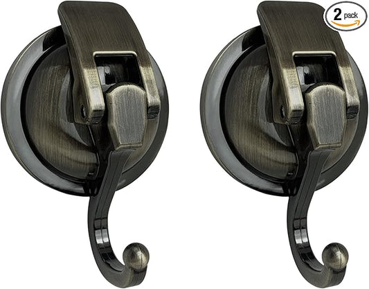 Heavy Duty Suction Cup Hooks for Shower, Bathroom Robe - Vacuum Glass Hooks, Reusable, No Hole Punched, for Garland Decoration (Bronze, 2 Pack)