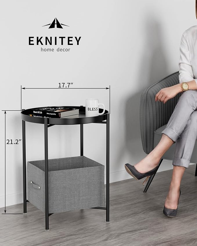 EKNITEY Small Side End Table - Metal Side Table Waterproof Small Sofa Coffee Side Tables Bedroom Indoor Outdoor with Removable Tray for Living Room Bedroom Balcony and Office-NeatNest