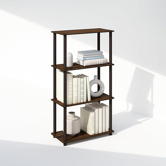 Furinno Turn-N-Tube 4-Tier Multipurpose Bookshelf, Bookcase, Walnut/Brown-NeatNest