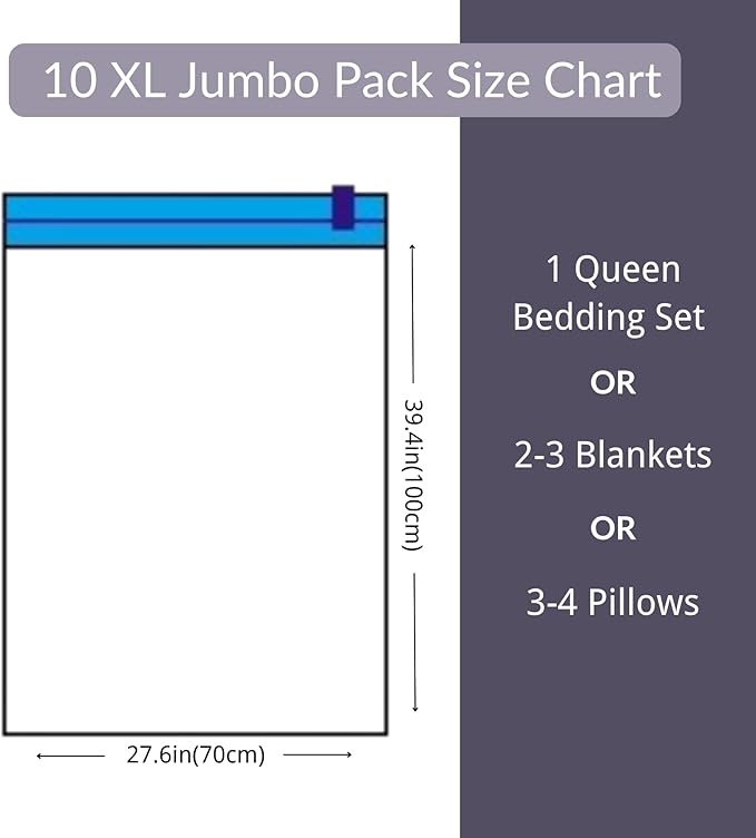10 XL Jumbo Vacuum Storage Bags with Pump, Extra Large Compression Space Saver for Comforter, Duvet, Bedding, Blanket Storage, Vacuum Seal Bags for Clothing, Luggage Closet Organizer-NeatNest