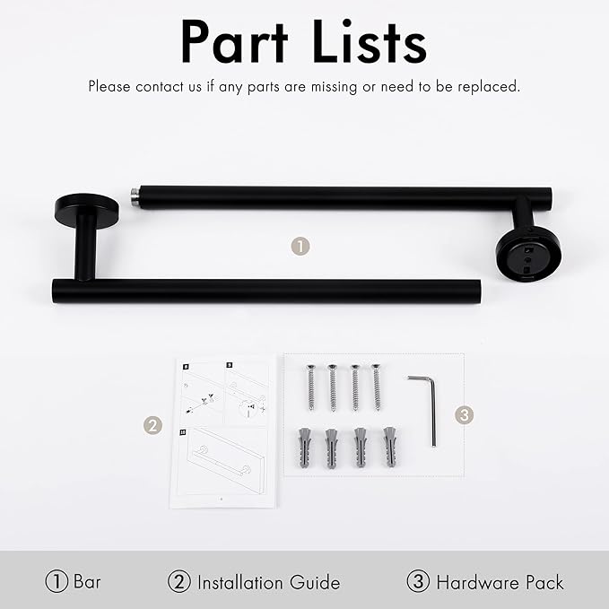 KES 23.2-Inch Towel Bar for Bathroom, Bath Towel Rack Towel Holder Wall Mount SUS304 Stainless Steel Matte Black, Total Length 25.5 Inch, A2000S65B-BK
