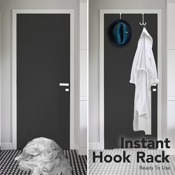 2-Pack Over The Door Hooks - with 2 Hang Heads & Snug Fit Pads Heavy Duty Hook for Hanging Coats, Towels, Caps & Robes - Elegant Matt Finish - No Drill Hanger Organizer - White