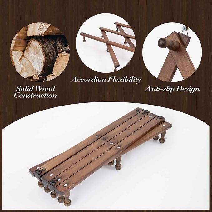 16 inch High Accordion Wall Hanger with 14 Hooks, Wooden Wall Expandable Coat Rack for Coat, Hats, Baseball Caps, Coffee Mug, Jewelry-NeatNest