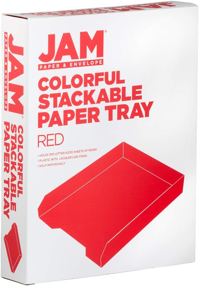 JAM PAPER Stackable Paper Trays - Red - Desktop Document, Letter, & File Organizer Tray - 2/Pack-NeatNest