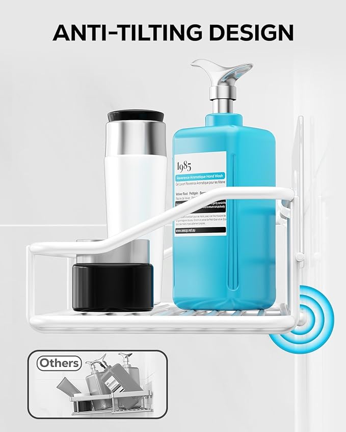 Nieifi Shower Caddy Shelf with Hooks Storage Rack Organizer Adhesive Stainless Steel Without Drilling for Bathroom, Lavatory, Washroom, Restroom, Shower, Toilet, Kitchen - 2 Pack (White)-NeatNest