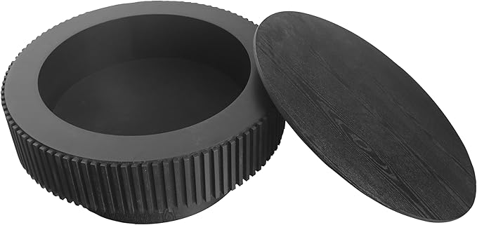 kevinplus 31.5'' Round Coffee Table with Storage Space, Modern Wood Circle Fluted Drum Pedestal Coffee Table for Living Room, Easy Assembly, Black (ø31.49'' x 14'')