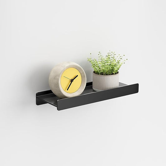 Floating Shelves for Wall, Wall Mounted Shelves with Lip for Storage, Metal Display Shelves for Home Decor, Kitchen/Living Room/Bedroom/Bathroom Shelf, Black 12 inch 1 Pack-NeatNest