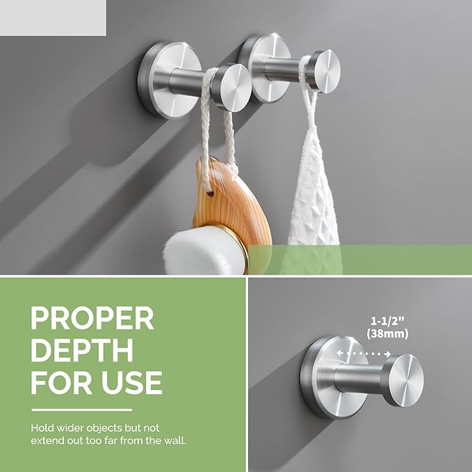 Angle Simple Bathroom Towel Hook 2 Pack, SUS304 Stainless Steel Bathrobe Coat Clothes Holder for Kitchen Cabinet Closet, Heavy Duty Wall Hook, Brushed Nickel