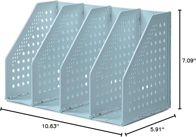 deli Collapsible Magazine File Holder 4 Vertical Compartment Binder Holder for Desk Organizer Adjustable Sturdy Binder Storage Organizer for Office School Home（Blue）-NeatNest