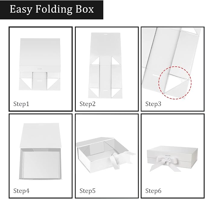 Gift Box with Lid for Presents 10.5x7.5x3.1 Inches with Ribbon and Magnetic Closure(1-Pack) (White)-NeatNest