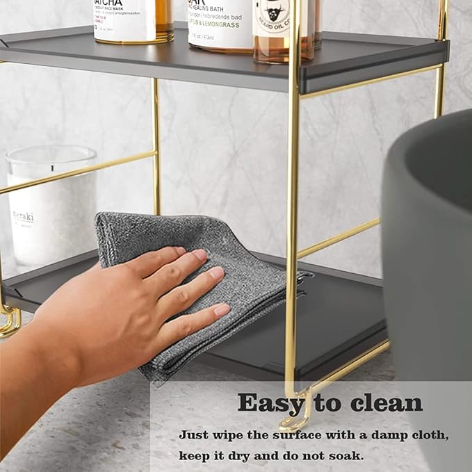 2-Tier Kitchen Spice Rack - Freestanding Stackable Organizer Shelf - Bathroom & Cosmetic Organizer - Square Standing Rack (Golden&Black)-NeatNest
