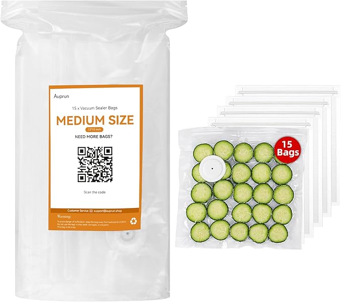 15 Pcs 12”x13” Reusable Vacuum Sealer Freezer Bags with Air Valve for Food Storage and Preservation, for Leftover Save, Meal Prep, Sous Vide Cook, Outdoor BBQ. BPA Free, Dishwasher Safe Microwavable