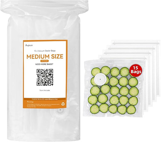 15 Pcs 12”x13” Reusable Vacuum Sealer Freezer Bags with Air Valve for Food Storage and Preservation, for Leftover Save, Meal Prep, Sous Vide Cook, Outdoor BBQ. BPA Free, Dishwasher Safe Microwavable