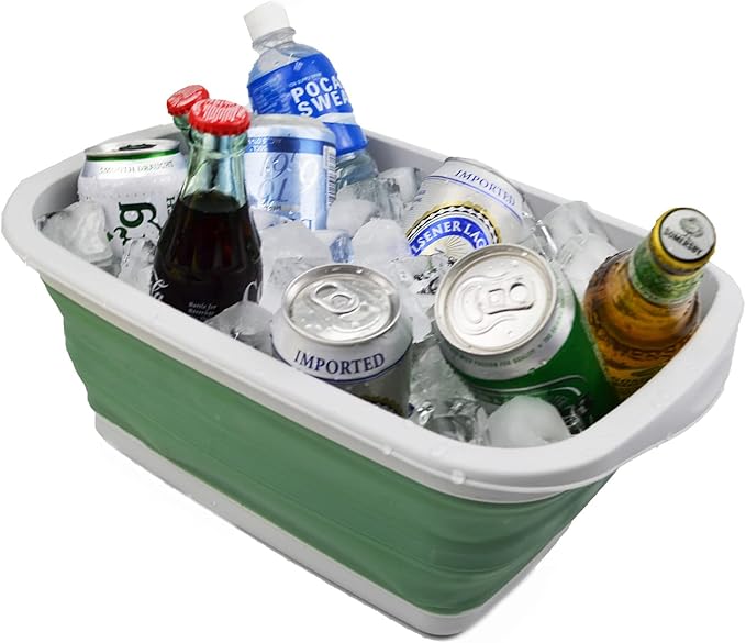 SAMMART 10L (2.6 Gallon) Collapsible Tub-Foldable Dish Tub-Portable Washing Basin-Space Saving Plastic Washtub (Grey/Dark Sea Green, 1)-NeatNest