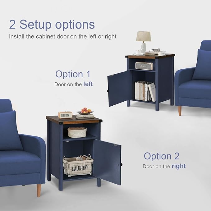 Catrimown Farmhouse Nightstand with Barn Door and Shelf, Side Table, Rustic End Table for Bedroom, Living Room, Navy Blue-NeatNest