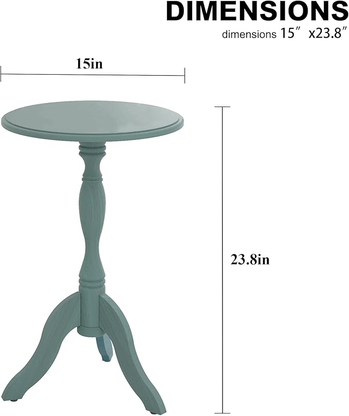HLR Round Small End Table, Wooden Pedestal Side Coffee Tables, Vintage Accent Nightstand for Living Room, Bedroom, Entryway (1, Light Blue)