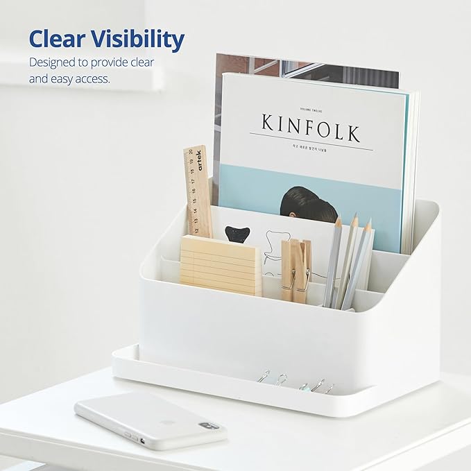 BLUE GINKGO Desk Organizer – Korean-Made Office Storage for Pens, Notes, Mail, and Supplies (White)-NeatNest