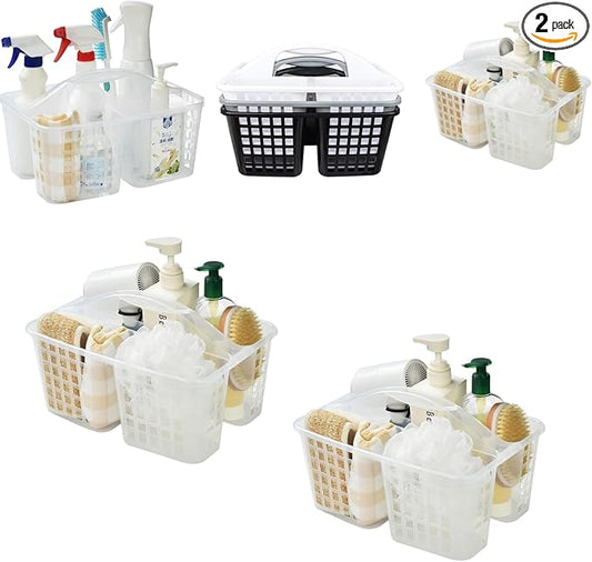 Portable Shower Caddy Basket,Convenient Cleaning Supplies Organizer with Compartments and Handle,Ideal for Bathroom, Bedroom, Kitchen, College Dorm,Garden,etc.transparent-2 Pcs