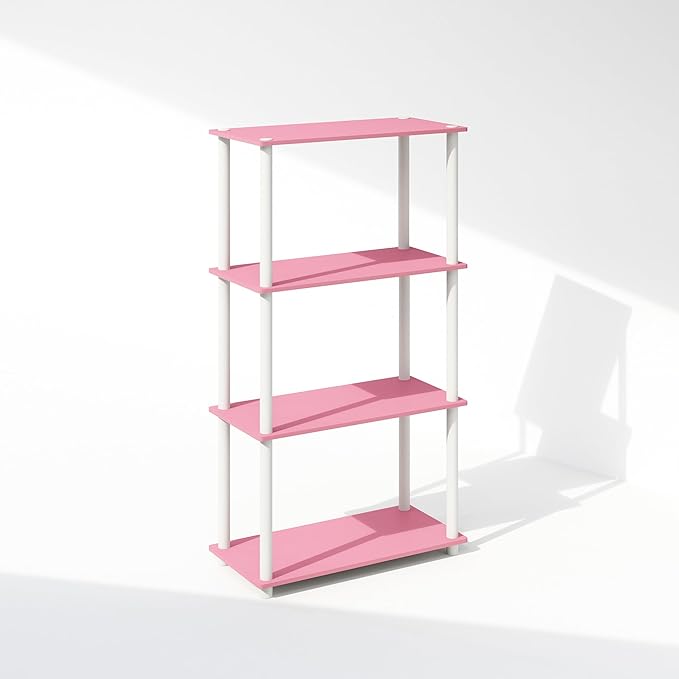 Furinno Turn-N-Tube 4-Tier Multipurpose Bookshelf, Bookcase, Pink/White-NeatNest