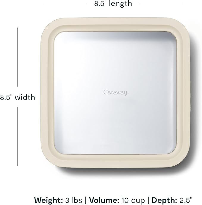 Caraway Glass Food Storage, 10 Cup Glass Container,Ceramic Coated Food Container,Easy to Store, Non Toxic, Non Stick Lunch Box Container with Glass Lids. Dishwasher, Oven,Square Shape,Cream-NeatNest