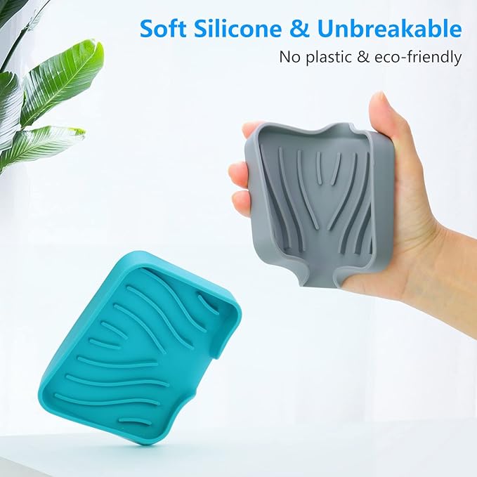 3-Pack Premium Soap Dishes, Easy to Clean Soft Silicone Self Draining Tray/Holder for Shower, Bathroom, Kitchen, Bathtub - Keep Soap Dry, Extend Life-NeatNest