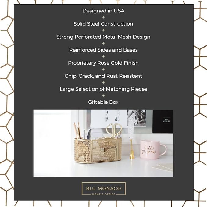 BLU MONACO Gold Desk Organizer Set – Desk Accessories for Women, Office Storage & Supplies, Small Desk Organizers-NeatNest