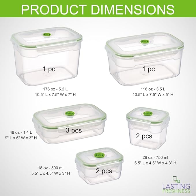 19 piece Vacuum Seal Food Storage Containers with Vacuum Pump, Airtight and Leak Proof, Vacuum Sealed Food Storage Containers, Meal Prep Containers, Keep Food Fresh up to 5 X Longer