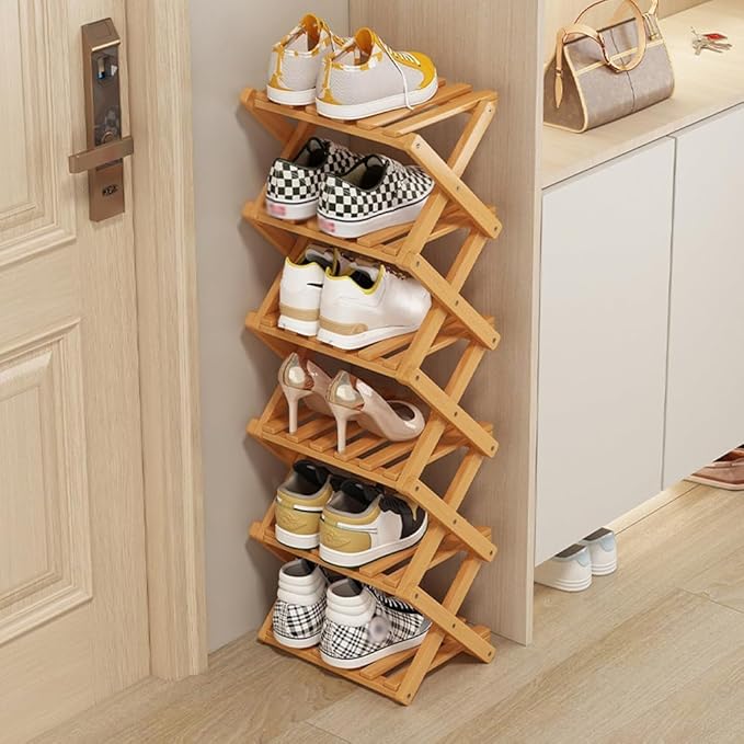 Vertical Narrow Shoe Rack, 6 Tier Portable Folding Shoe Storage Rack, Without Installation Free Standing Shoe Rack for Corridors, Bedrooms Living Room Corner and Small Spaces (6 Tier)-NeatNest