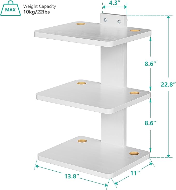 WALI Floating TV Shelf, Holds Up to 22lbs, Wooden Wall Mounted Shelves for DVD Players, Cable Boxes, Routers, Game Consoles, Living Room Decor Accessories (CS303NW), 3 Shelf, White
