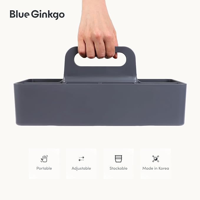 BLUE GINKGO Stackable Organizer Caddy – Korean-Made Portable Tote for Bathroom, Office, Crafts, or School Supplies (Long Rectangle, Gray)-NeatNest