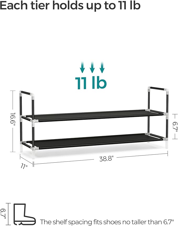 SONGMICS 2-Tier Shoe Rack, Shoe Storage for Hallway Closet, Slim and Space-Saving, Metal Frame, Non-Woven Fabric Shelves, Black ULSH052B01-NeatNest
