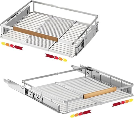 2 Pack Expandable Pull Out Cabinet Organizer，Side Mounting 17.1~28"x22.5"Cabinet Pull Out Shelves, Expandable Slide Out Spice Rack for Kitchen Bathroom Office-NeatNest