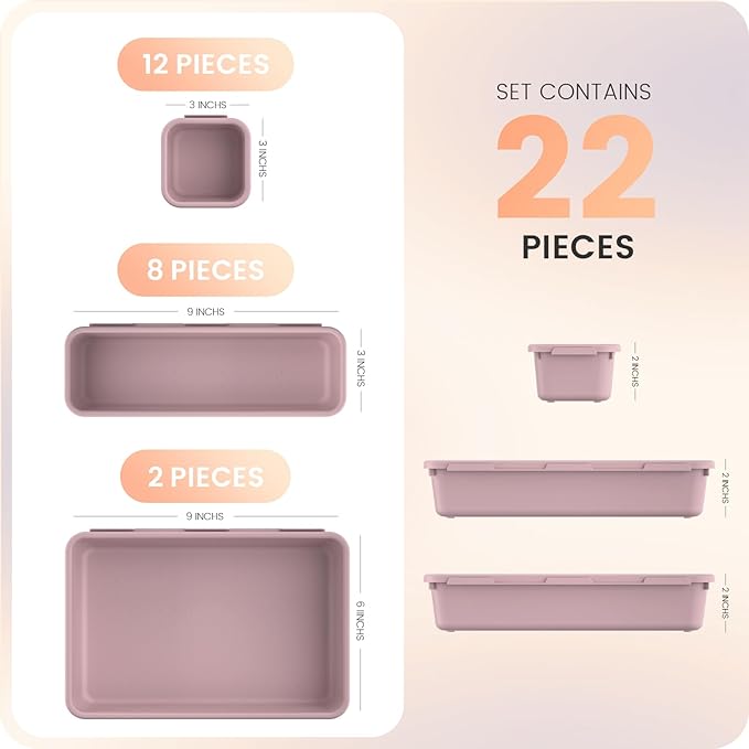 A-LuGei 【𝟮𝟮𝗣𝗖𝗦】 Plastic Lilac Desk Drawer Organizer, Bathroom Organizers and Storage, Makeup Organizer, Organization and Storage Bin Container for Vanity Office Utensils Tool Pantry Cosmetic-NeatNest