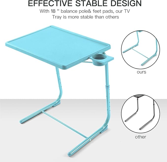 Adjustable TV Tray Table - TV Dinner Tray on Bed & Sofa, Comfortable Folding Table with 6 Height & 3 Tilt Angle Adjustments (Azure)-NeatNest