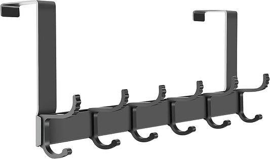 Adjustable Over The Door Hanger-6 Double Hooks, Over Door Coat Hooks, Suitable for Clothes, Hats, Keys, Towel