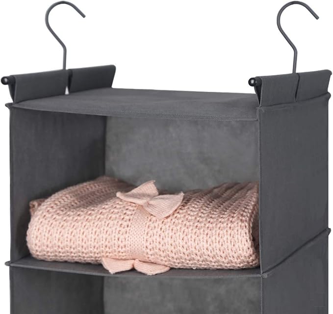 MAX Houser 6 Tier Shelf Hanging Closet Organizer, Closet Hanging Shelf with 2 Sturdy Hooks for Storage,2 Pack, Foldable (Grey)-NeatNest