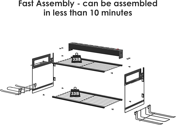 CCCEI Garage Tools Storage with Charging Station. Power Tool Battery Organizer Utility Shelf with Power Strip. 4 Drills Holder Wall Mount Rack, Black.-NeatNest