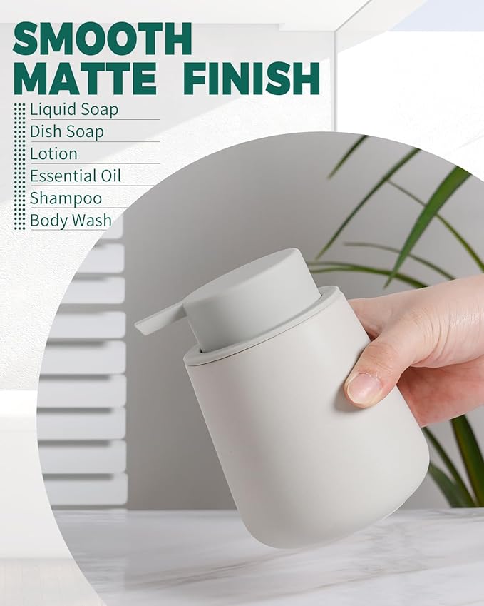 Bosilunlife Soap Dispenser Bathroom - Grey Ceramic Soap Dispenser Lotion Hand Pump Dish Soap Bottle for Kitchen 12oz Refillable Liquid Hand Wash Dispenser for Bathroom-NeatNest